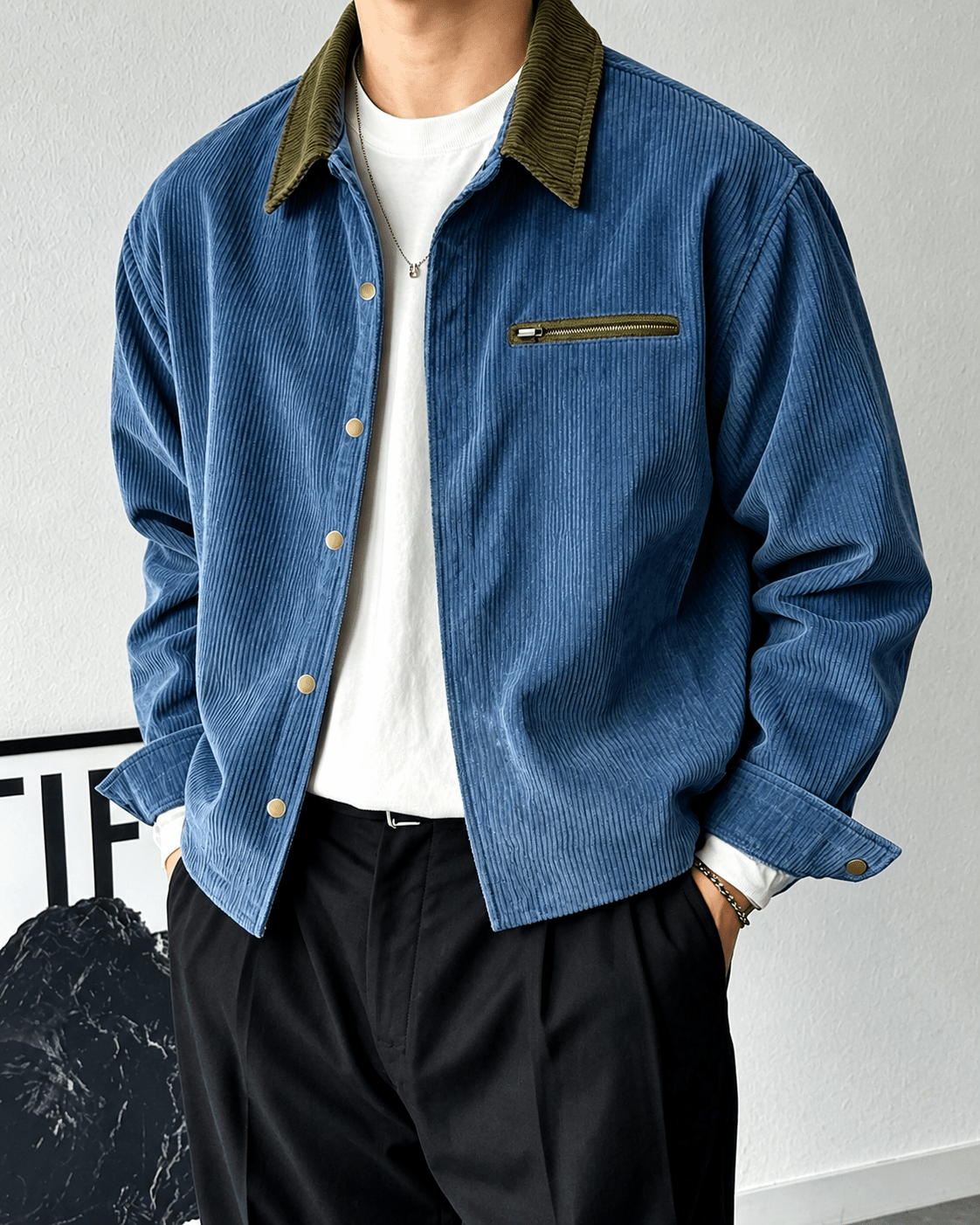 Corduroy Shirt Jacket With Contrast Collar - Harren Cole