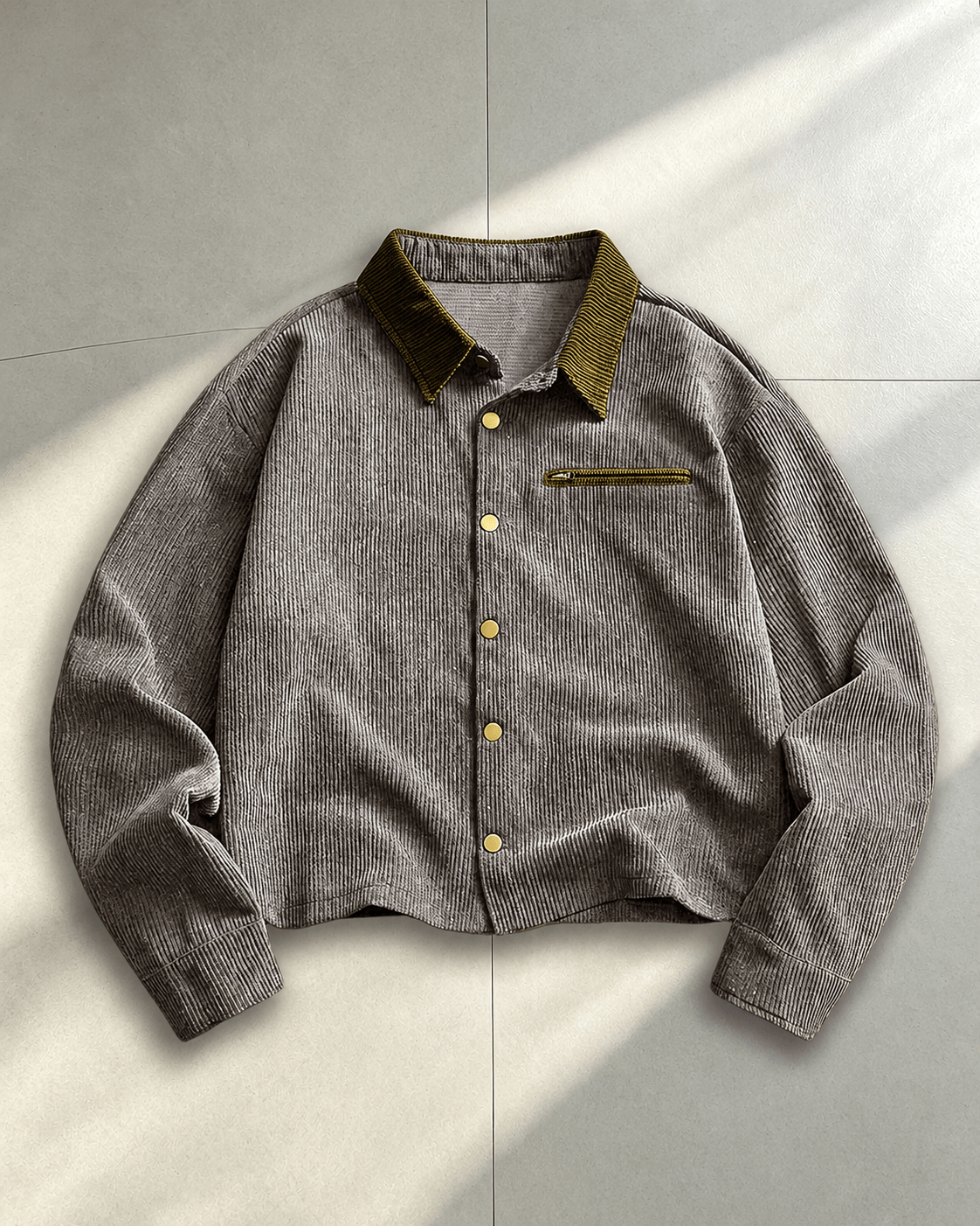 Corduroy Shirt Jacket With Contrast Collar - Harren Cole