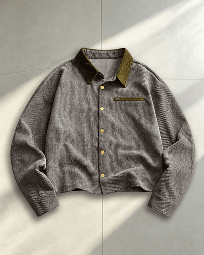 Corduroy Shirt Jacket With Contrast Collar - Harren Cole