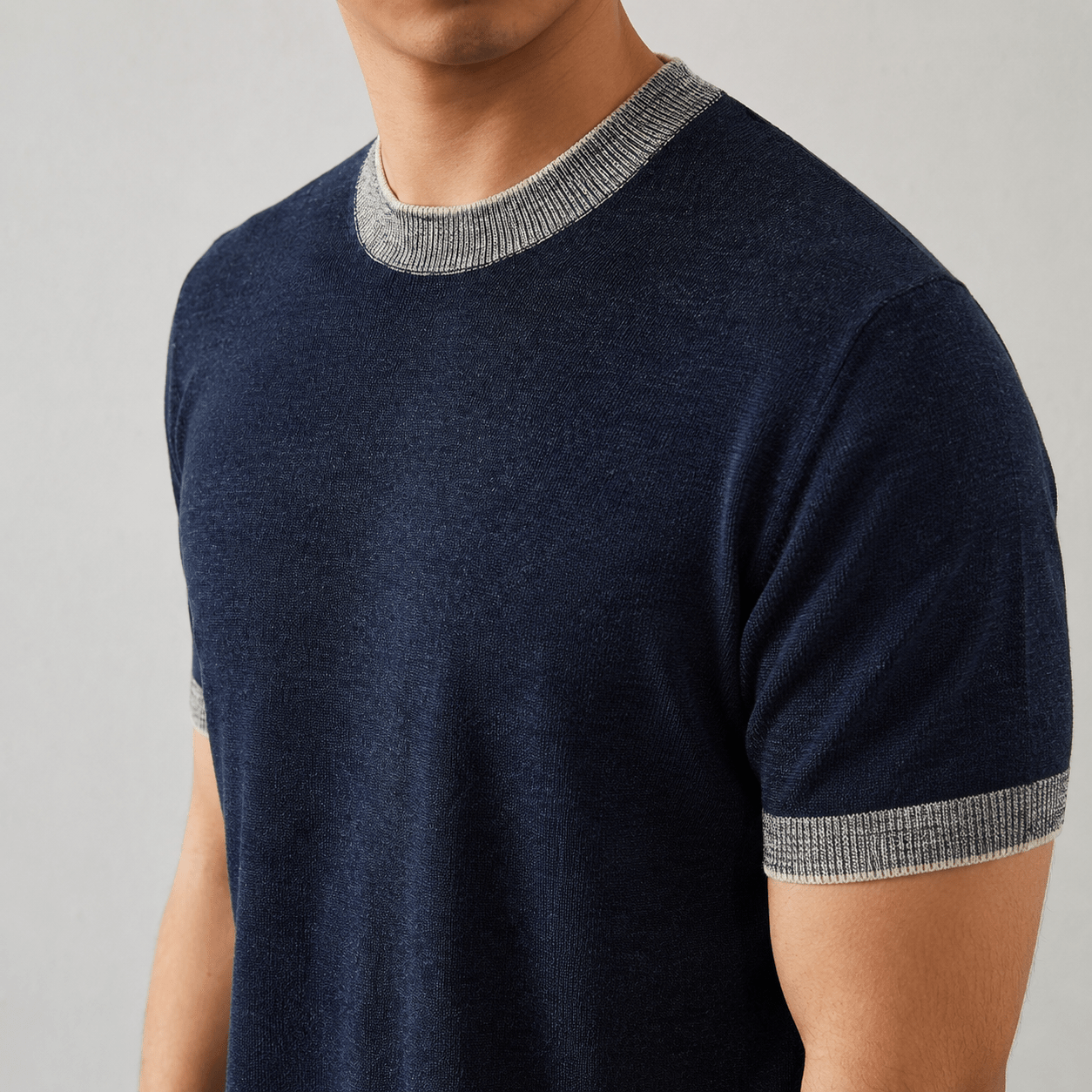 Cotton Knit Tailored Fit Ribbed T-Shirt - Harren Cole