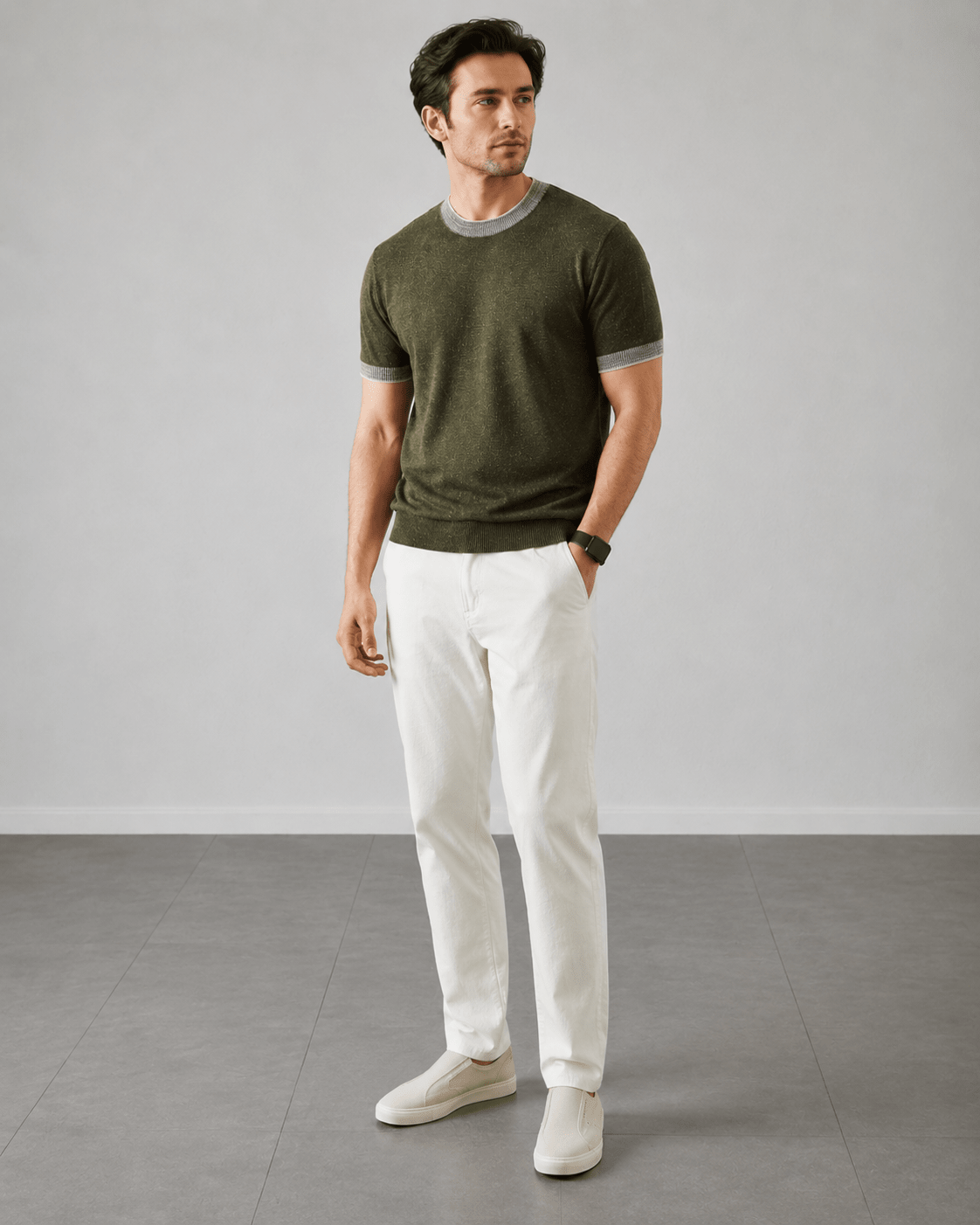 Cotton Knit Tailored Fit Ribbed T-Shirt - Harren Cole