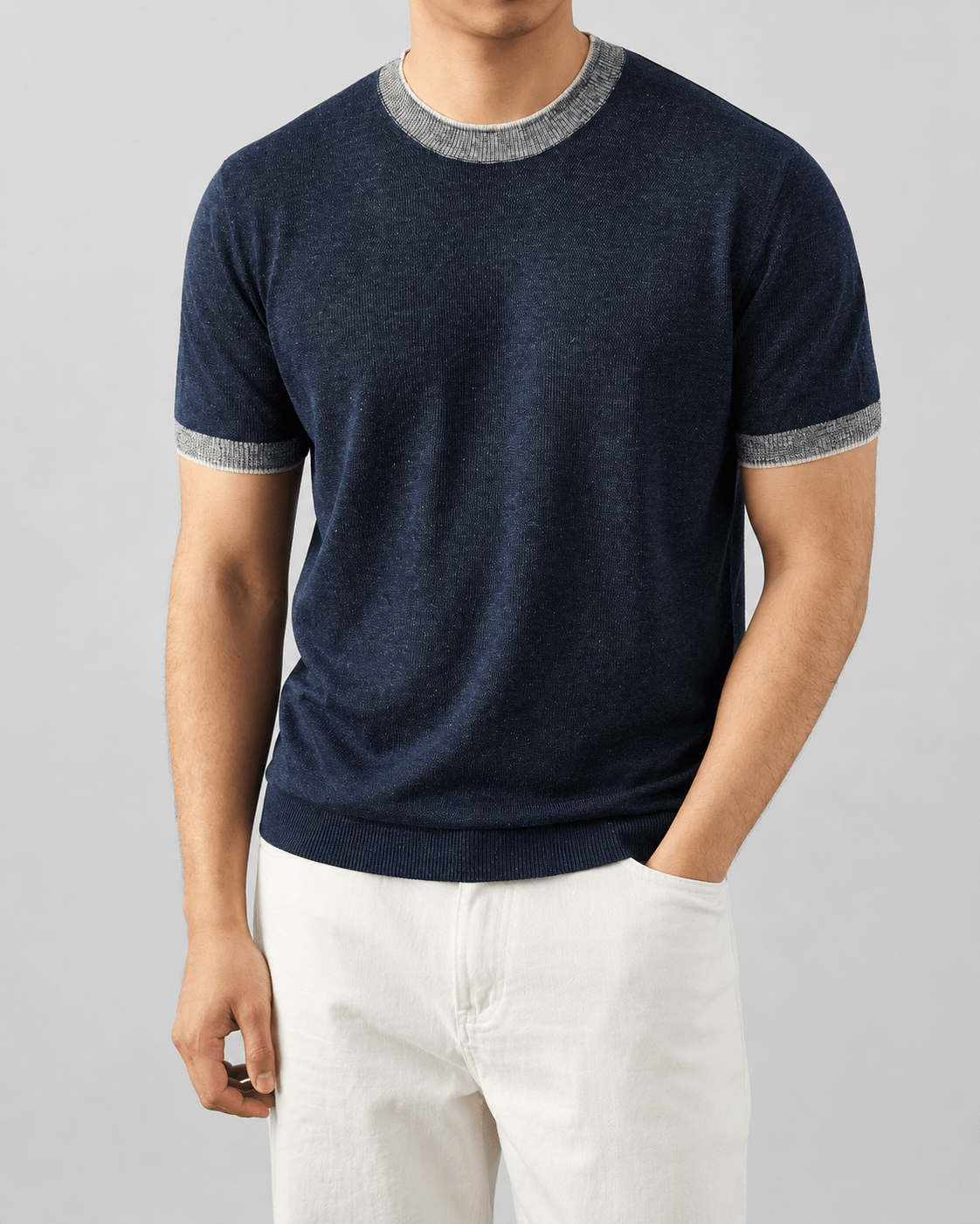 Cotton Knit Tailored Fit Ribbed T-Shirt - Harren Cole