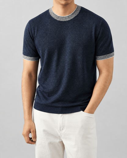 Cotton Knit Tailored Fit Ribbed T-Shirt - Harren Cole