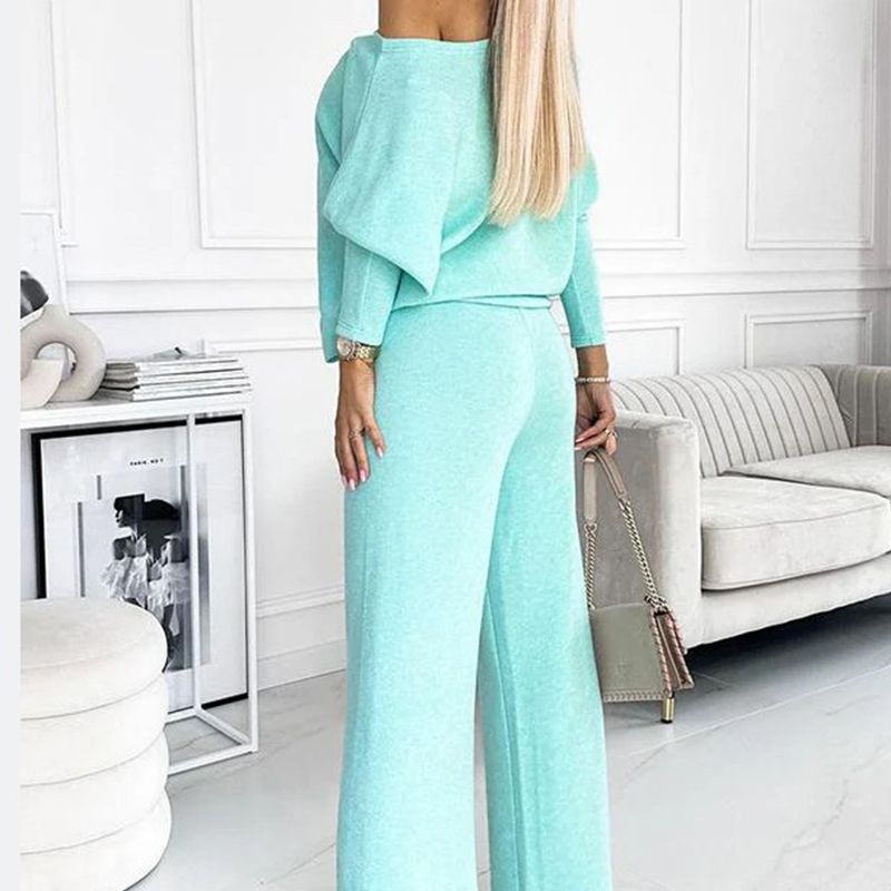 CozyStyle Set Neue Kollektionen Damen Unifarbenes Drop - Shoulder - Pullover und lockere Hose Set - Livezo