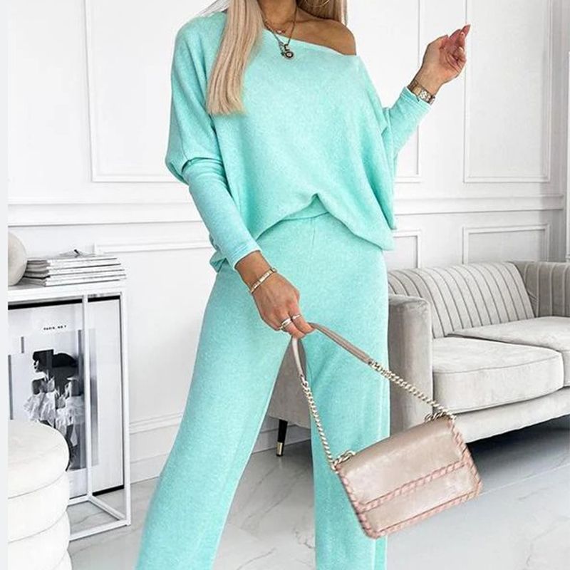 CozyStyle Set Neue Kollektionen Damen Unifarbenes Drop - Shoulder - Pullover und lockere Hose Set - Livezo