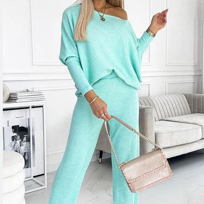 CozyStyle Set Neue Kollektionen Damen Unifarbenes Drop - Shoulder - Pullover und lockere Hose Set - Livezo