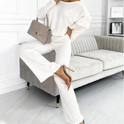 CozyStyle Set Neue Kollektionen Damen Unifarbenes Drop - Shoulder - Pullover und lockere Hose Set - Livezo