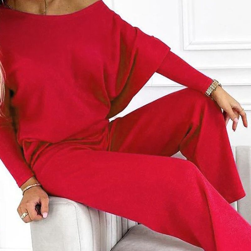 CozyStyle Set Neue Kollektionen Damen Unifarbenes Drop - Shoulder - Pullover und lockere Hose Set - Livezo
