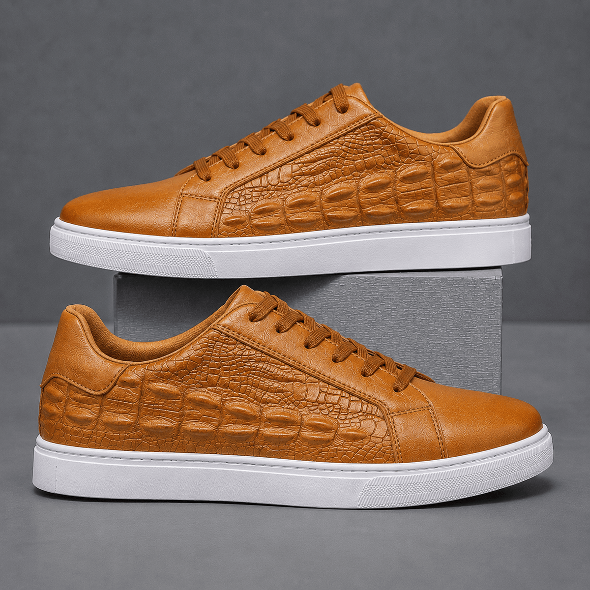 Crocodile Textured Leather Court Sneakers - Harren Cole