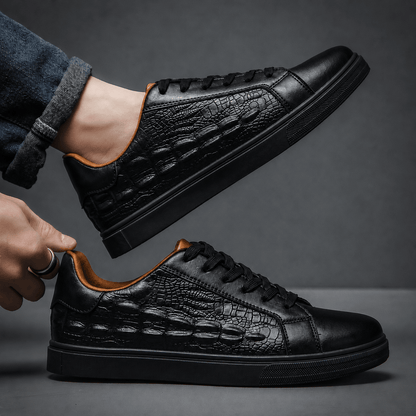 Crocodile Textured Leather Court Sneakers - Harren Cole