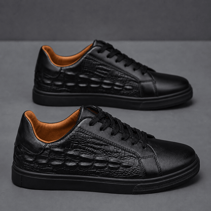 Crocodile Textured Leather Court Sneakers - Harren Cole