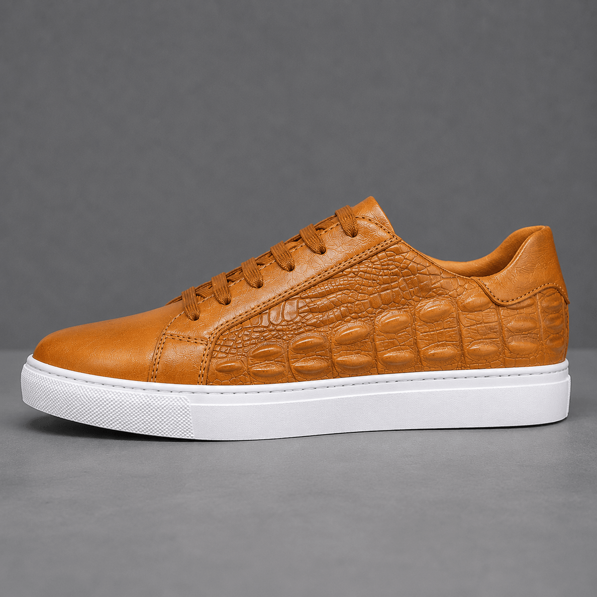 Crocodile Textured Leather Court Sneakers - Harren Cole