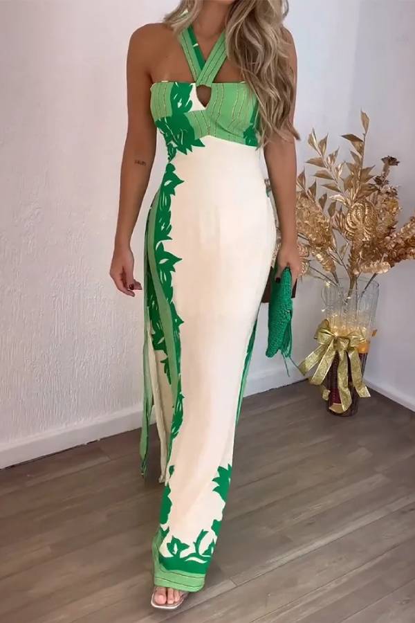 Tropische Eleganz Halter-Maxikleid