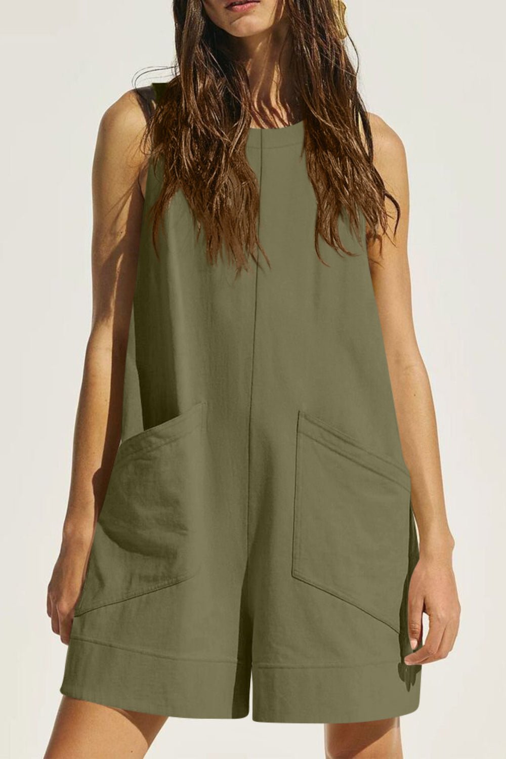 Damen Ärmelloser Rundhalsausschnitt Jumpsuit mit Taschen - Livezo
