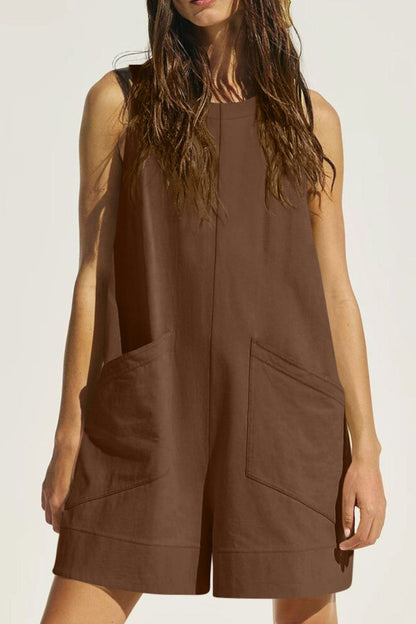 Damen Ärmelloser Rundhalsausschnitt Jumpsuit mit Taschen - Livezo