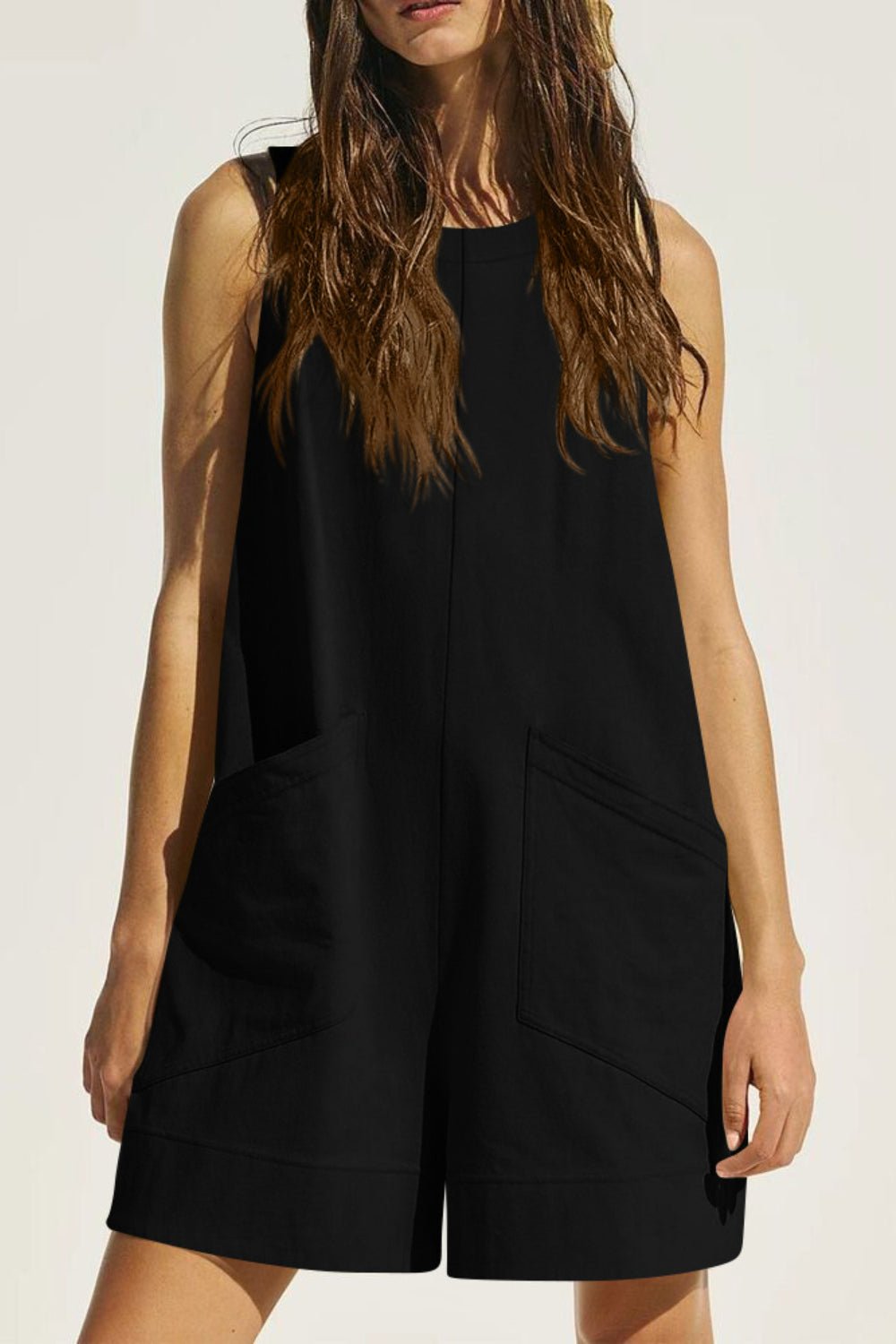 Damen Ärmelloser Rundhalsausschnitt Jumpsuit mit Taschen - Livezo