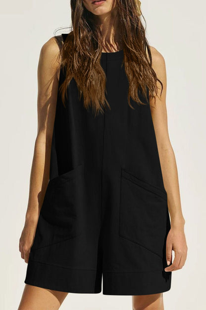 Damen Ärmelloser Rundhalsausschnitt Jumpsuit mit Taschen - Livezo