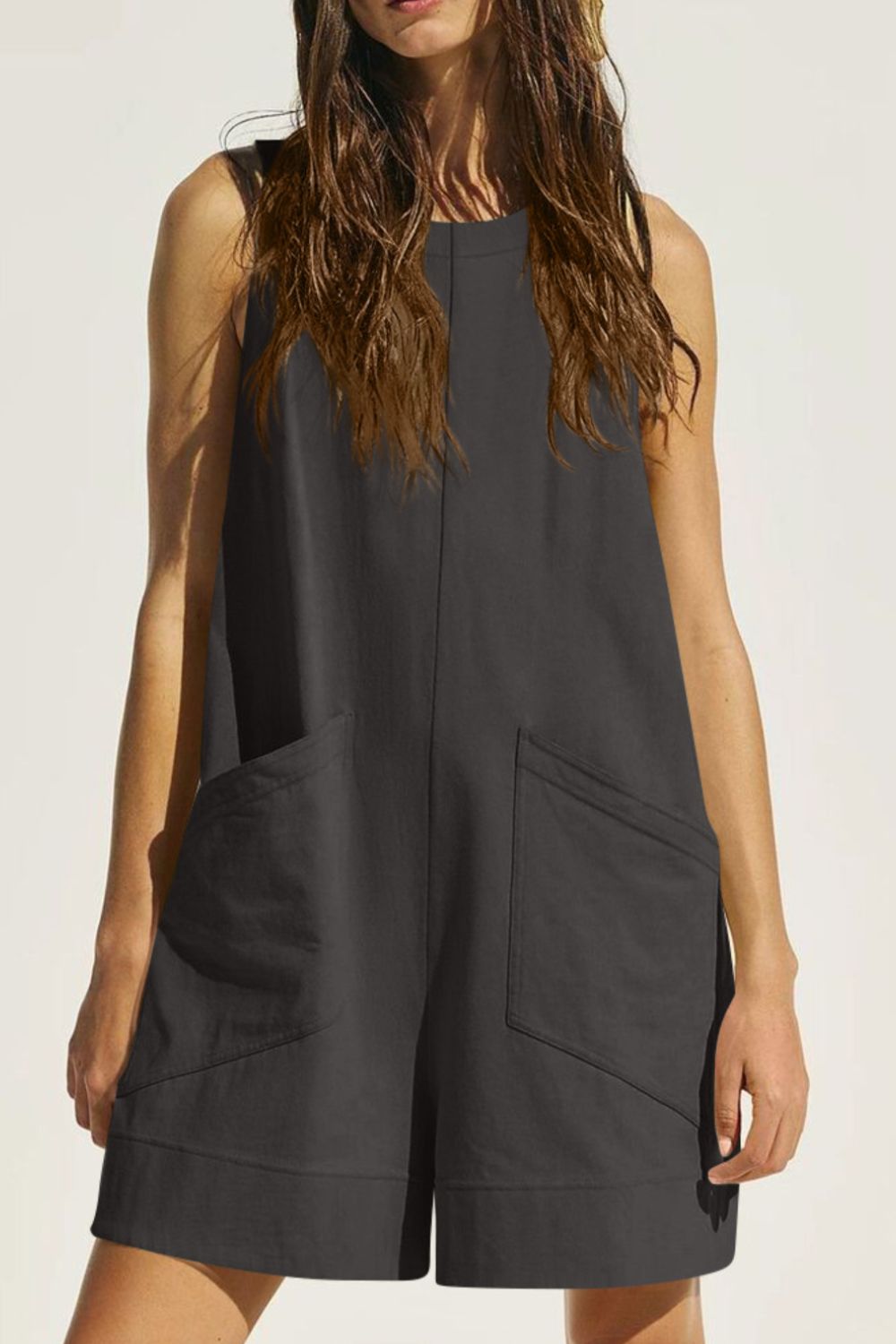 Damen Ärmelloser Rundhalsausschnitt Jumpsuit mit Taschen - Livezo