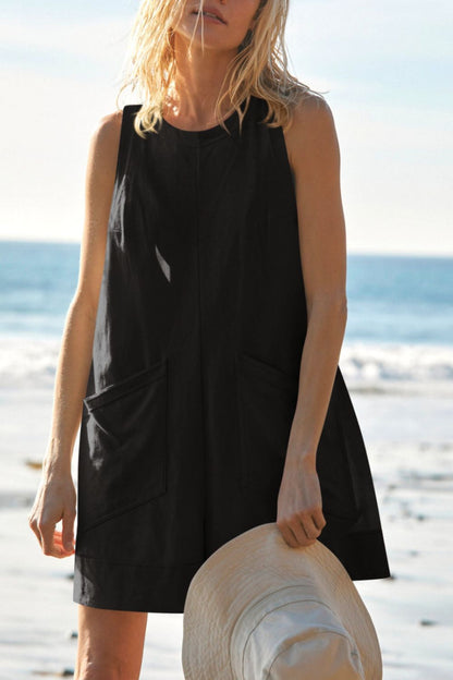 Damen Ärmelloser Rundhalsausschnitt Jumpsuit mit Taschen - Livezo