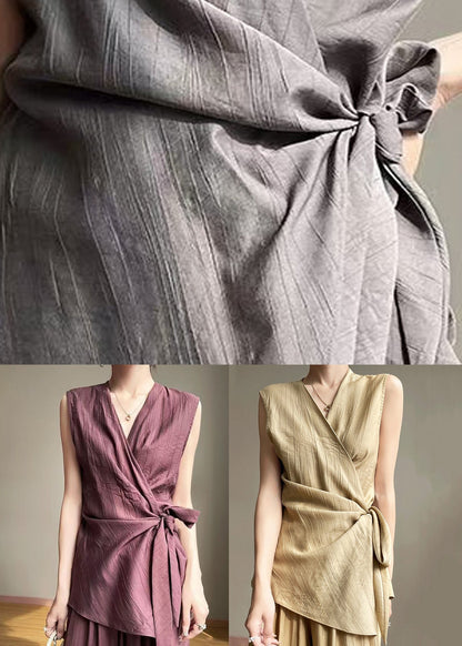 Damen Baumwollhemd in Lila mit asymmetrischer Schnürung - Livezo