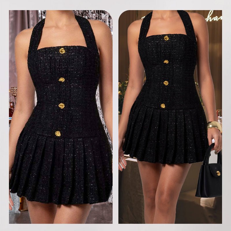 Damen Elegantes Tweed - Halterkleid - Livezo