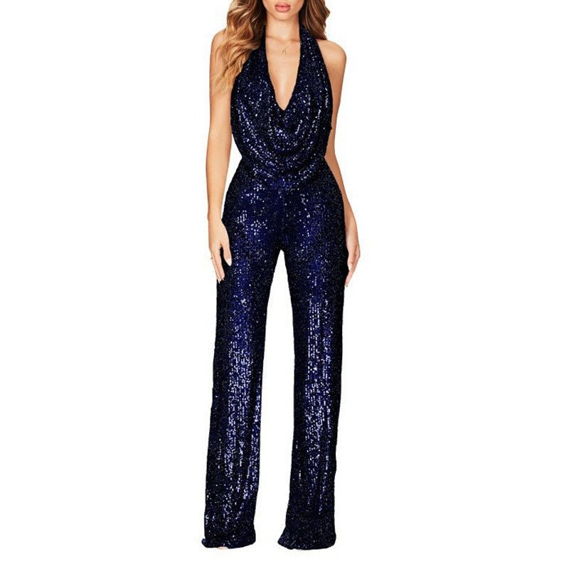 Damen Glitzernd Sexy Neckholder Figurbetonter Jumpsuit - Livezo
