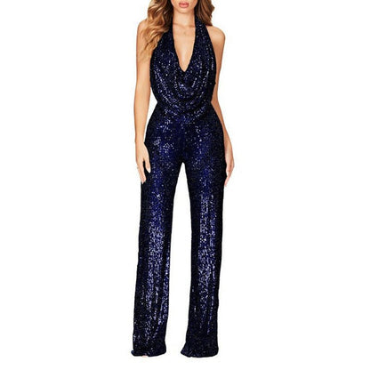 Damen Glitzernd Sexy Neckholder Figurbetonter Jumpsuit - Livezo