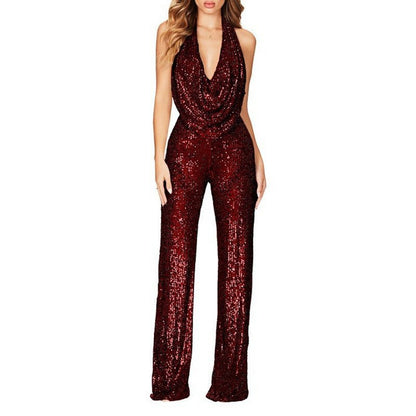 Damen Glitzernd Sexy Neckholder Figurbetonter Jumpsuit - Livezo