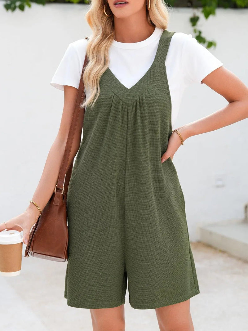 Damen Jumpsuit mit V - Ausschnitt und breiten Trägern, lässig - Livezo