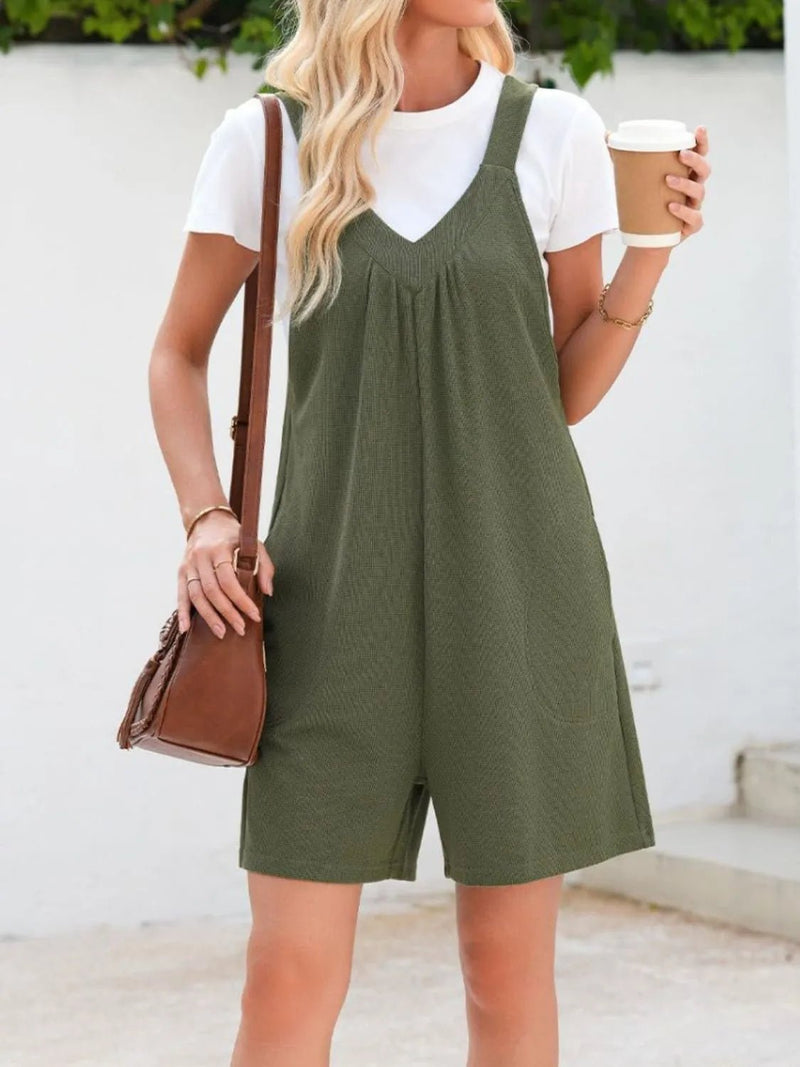 Damen Jumpsuit mit V - Ausschnitt und breiten Trägern, lässig - Livezo