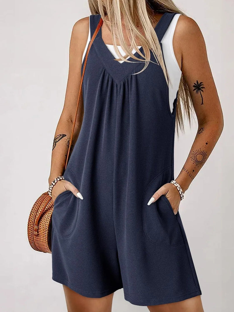 Damen Jumpsuit mit V - Ausschnitt und breiten Trägern, lässig - Livezo