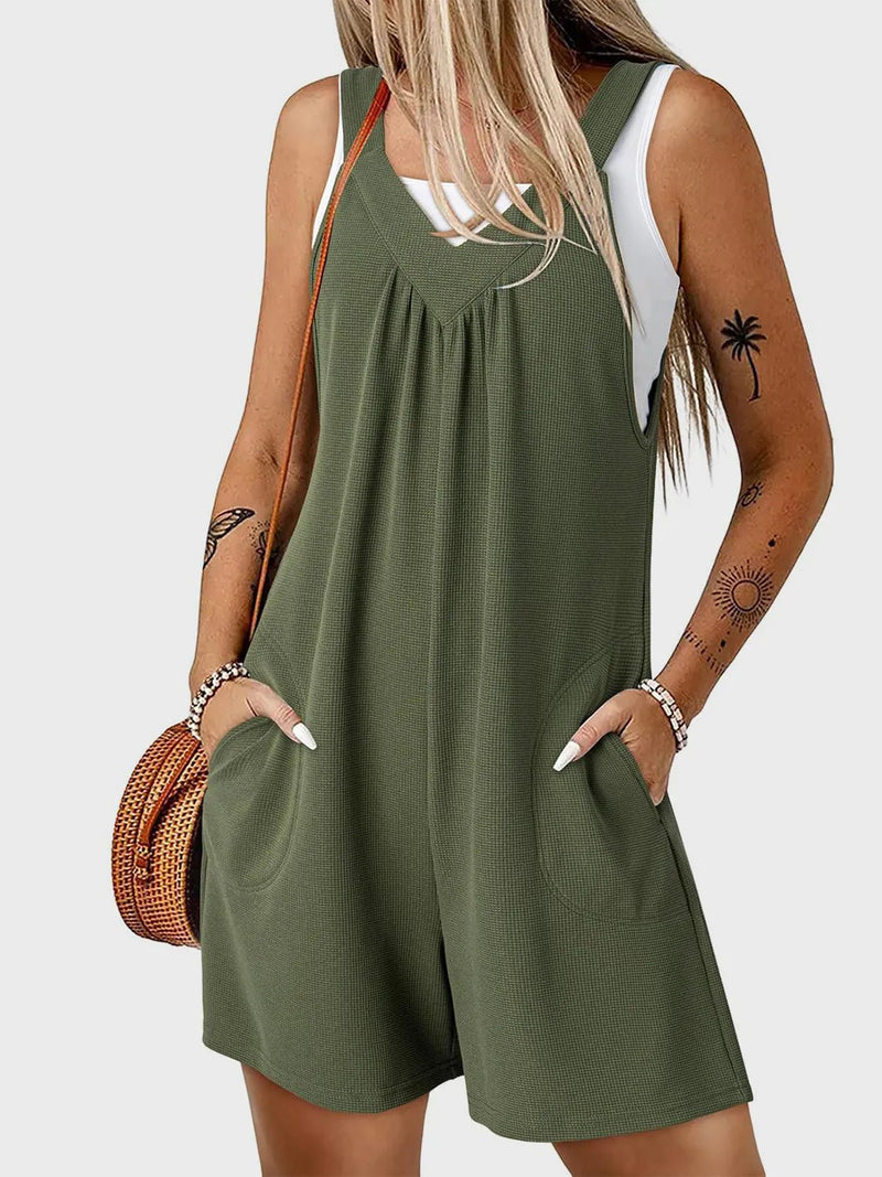 Damen Jumpsuit mit V - Ausschnitt und breiten Trägern, lässig - Livezo