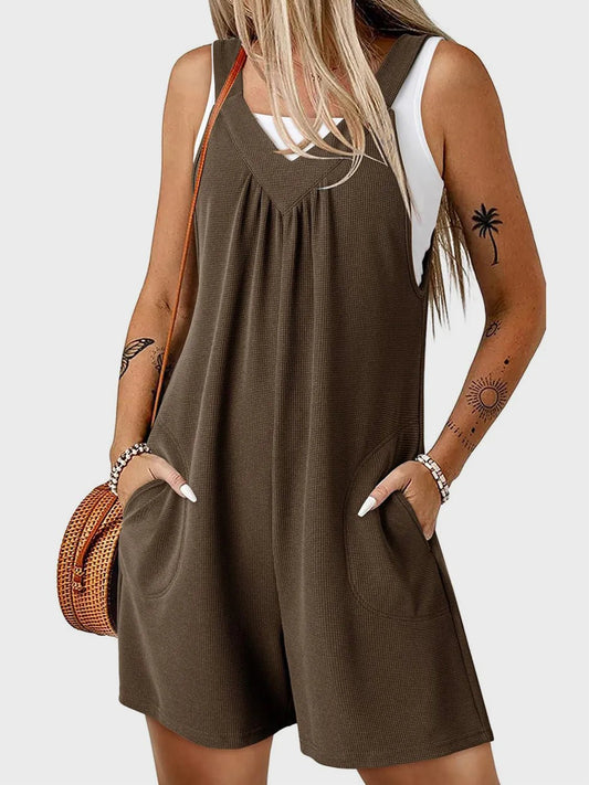 Damen Jumpsuit mit V - Ausschnitt und breiten Trägern, lässig - Livezo