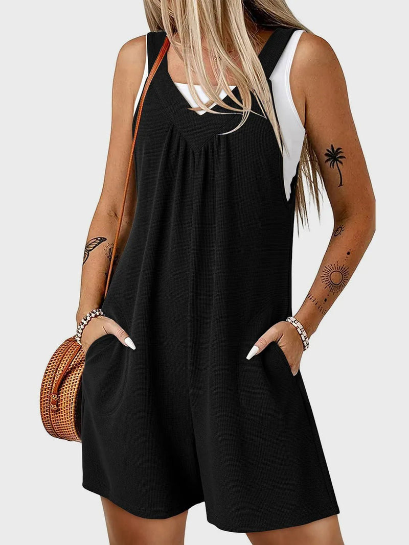 Damen Jumpsuit mit V - Ausschnitt und breiten Trägern, lässig - Livezo