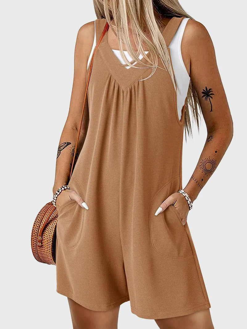 Damen Jumpsuit mit V - Ausschnitt und breiten Trägern, lässig - Livezo