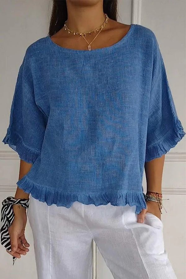 Damen Lässiges Oberteil mit Rüschen und Rundhalsausschnitt - Livezo