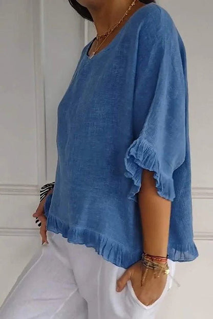 Damen Lässiges Oberteil mit Rüschen und Rundhalsausschnitt - Livezo