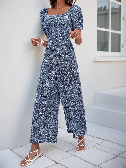 Damen - Overall mit quadratischem Ausschnitt, Puffärmeln und Printmuster - Livezo