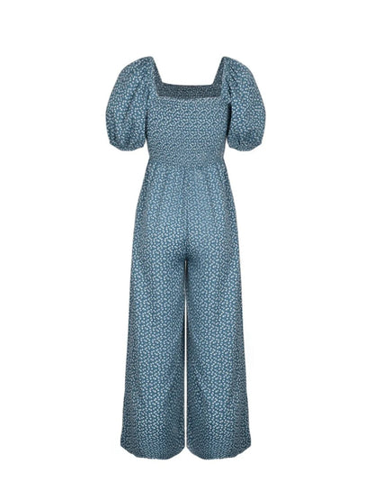 Damen - Overall mit quadratischem Ausschnitt, Puffärmeln und Printmuster - Livezo