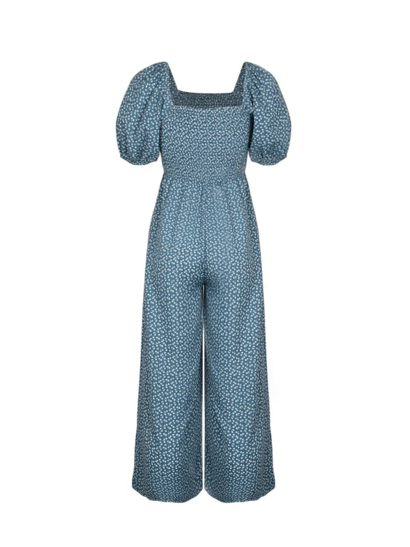 Damen - Overall mit quadratischem Ausschnitt, Puffärmeln und Printmuster - Livezo