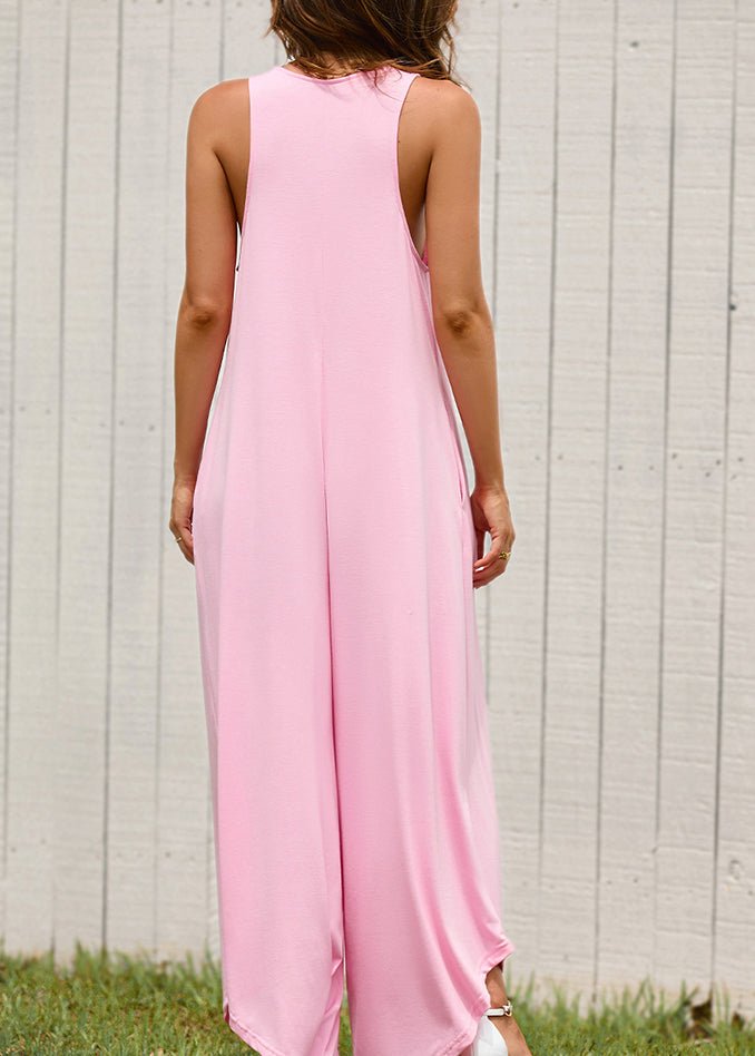 Damen Pinker U - Ausschnitt Einfarbiger Sommer - Jumpsuit - Livezo