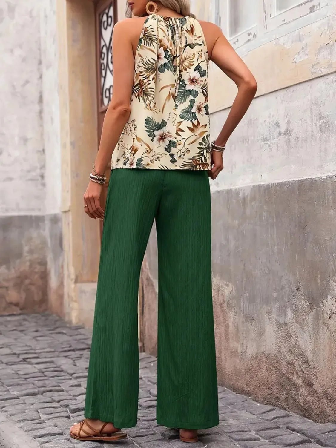 Damen Set mit bedrucktem Tanktop und weitem Hosenbein - Livezo