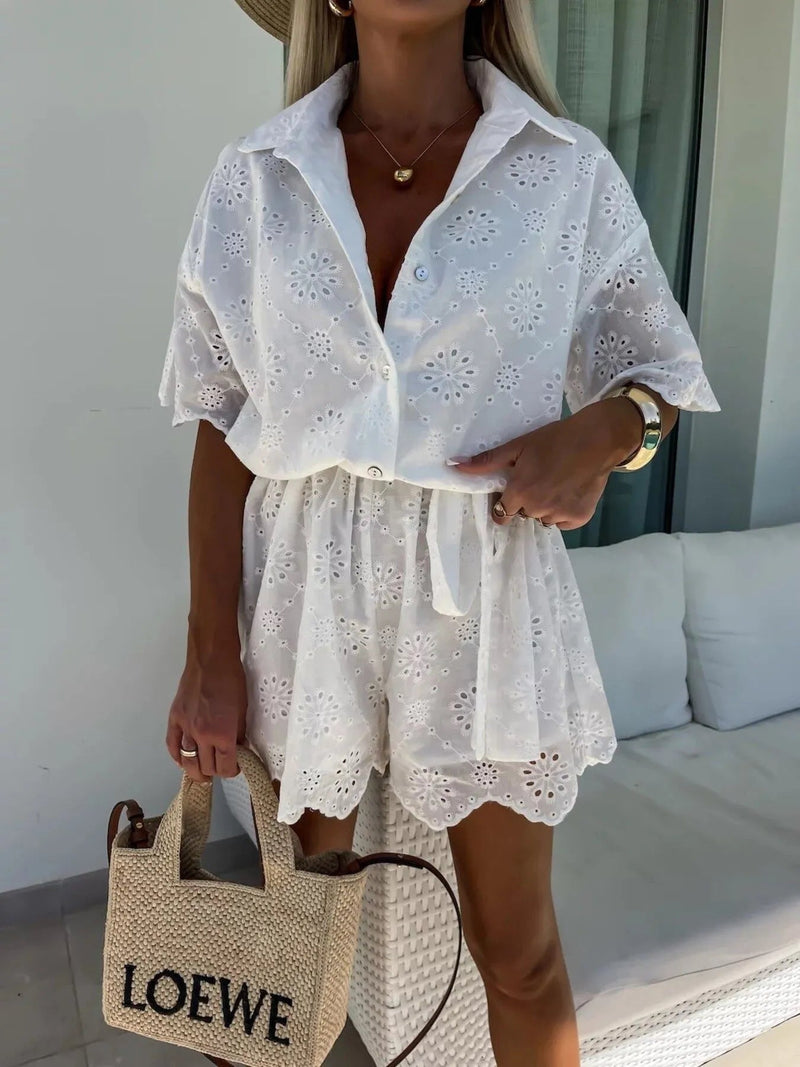 Damen Sommeroverall mit Lochspitze und Knopfleiste - Livezo