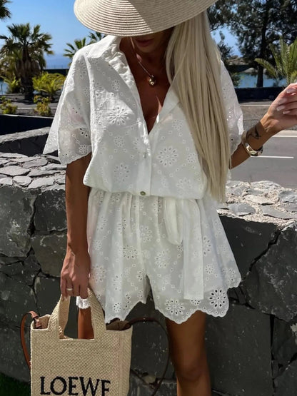 Damen Sommeroverall mit Lochspitze und Knopfleiste - Livezo