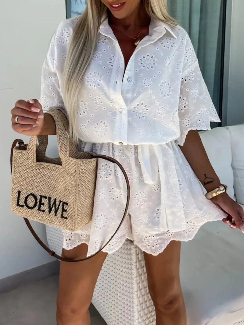 Damen Sommeroverall mit Lochspitze und Knopfleiste - Livezo