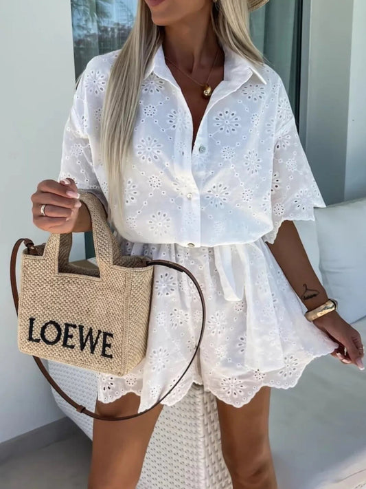 Damen Sommeroverall mit Lochspitze und Knopfleiste - Livezo