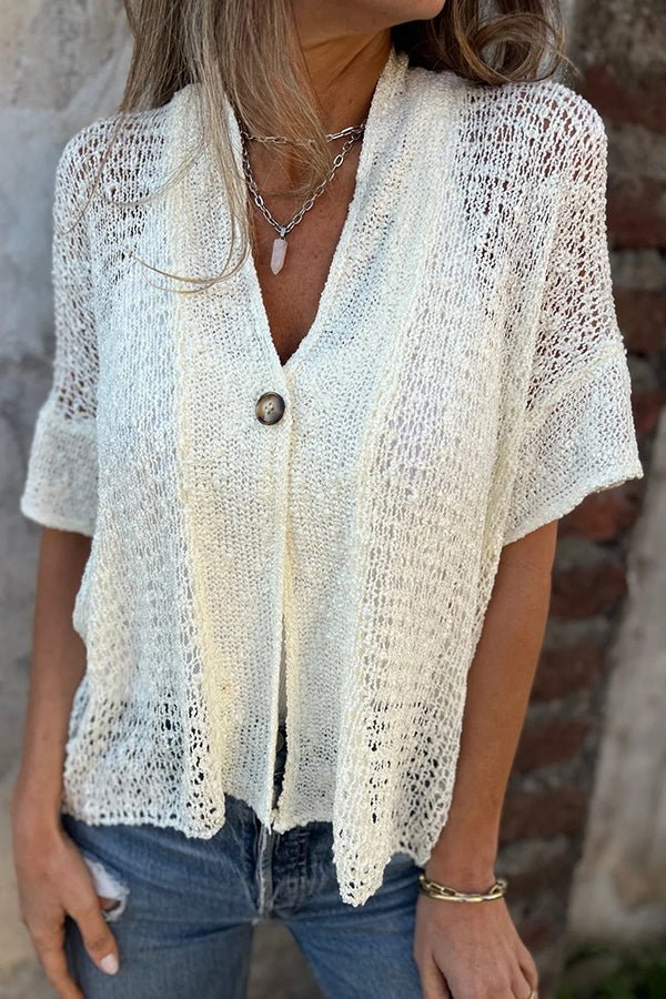 Damen V - Ausschnitt Strickcardigan mit Knöpfen und ausgeschnittenen Ärmeln - Livezo