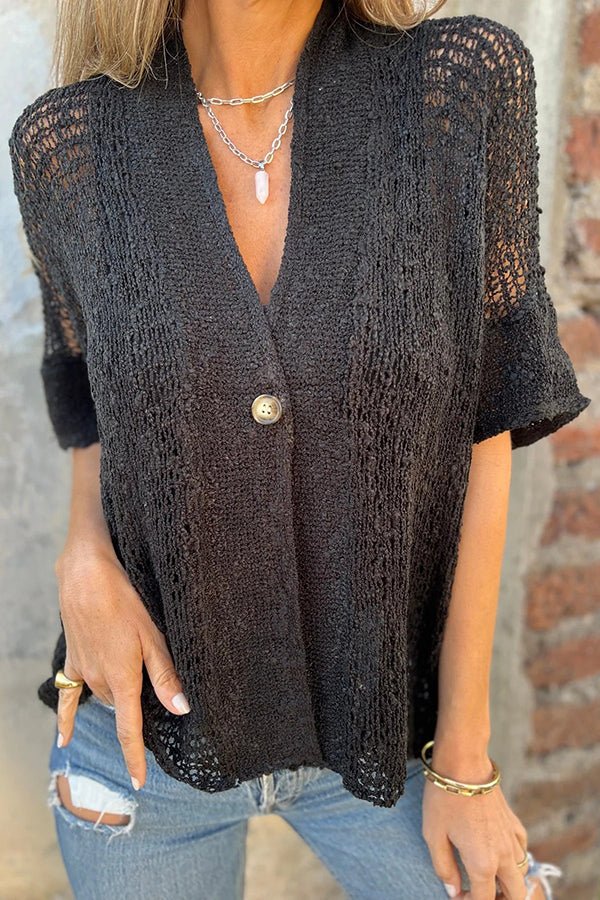 Damen V - Ausschnitt Strickcardigan mit Knöpfen und ausgeschnittenen Ärmeln - Livezo