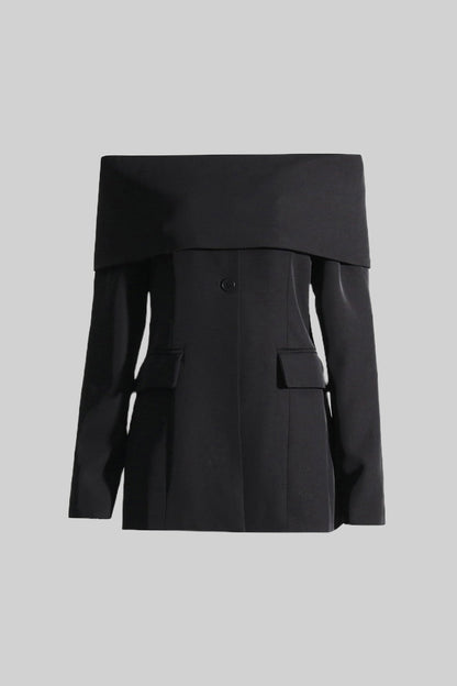 Damen Zweiteiler mit schulterfreiem Blazer, langen Ärmeln und langer Hose - Livezo