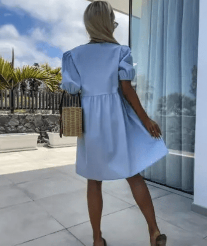 Damenkleid mit Puffärmeln und Schleifendetail - Livezo